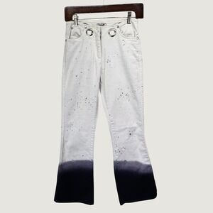 Miaou Paint Splatter Ombre Dip Cropped Bootcut Jeans Size 23 White Black Grommet